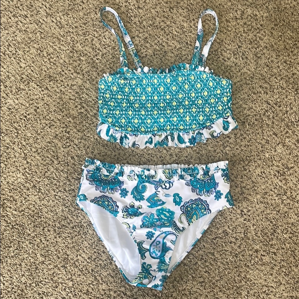 Blue and White Patterned Bikini Set